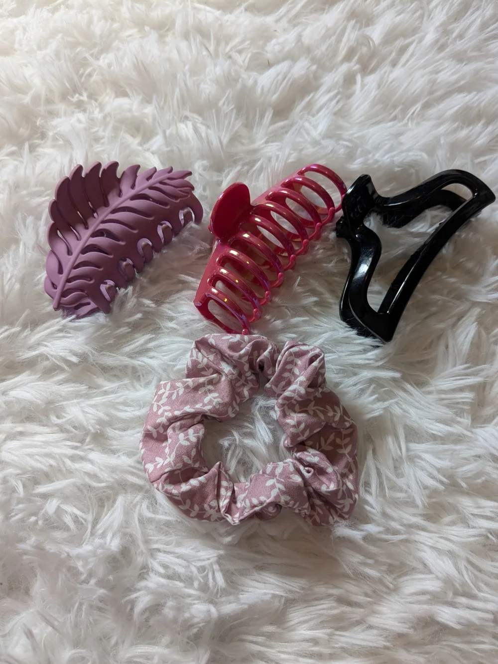 Hair Clip and Scrunchie Set - Pink, Purple, Black